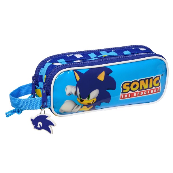 Zweifaches Mehrzweck-Etui Sonic Speed Blau 21 x 8 x 6 cm